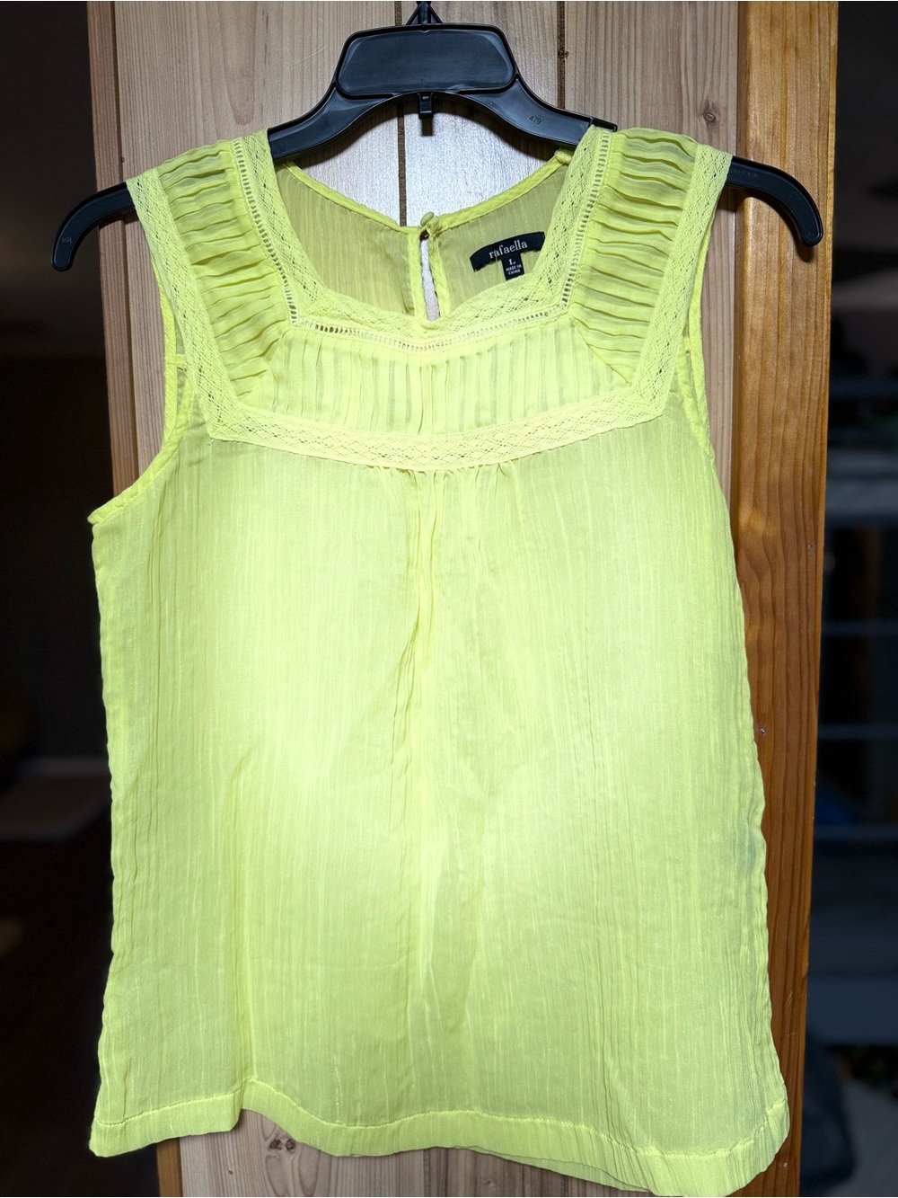 Rafaella Neon Yellow Sleeveless Crochet Yoke Tank